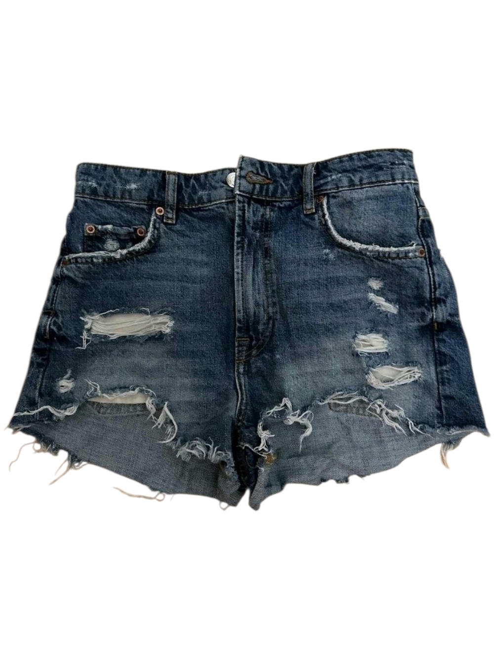 Zara Ripped Dark Blue Denim Shorts